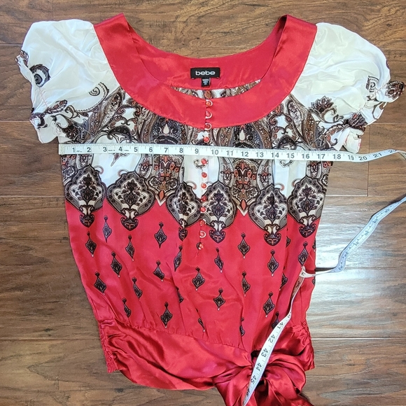 Bebe Silk Dressy Fringed Short Sleeved Blouse Size XS - Picture 11 of 12